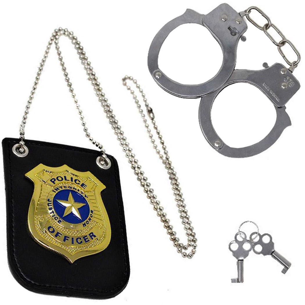 MZinge Police Costume Accessories for Adult Men Women, Cop Costume Set, Handcuffs, Badge for Halloween, Cosplay