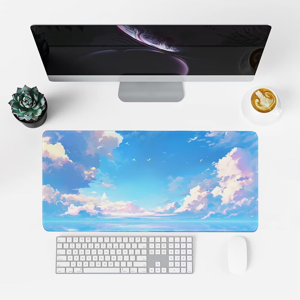 Tappetino Scrivania Nuvole, Tappetino Gaming 1000x500x3mm Mouse Pad blu, Antiscivolo Tappeto Mouse, Accessori Gaming, Ufficio Accessori, Migliora la Precisione e la Velocità, per Ufficio e Casa f-469