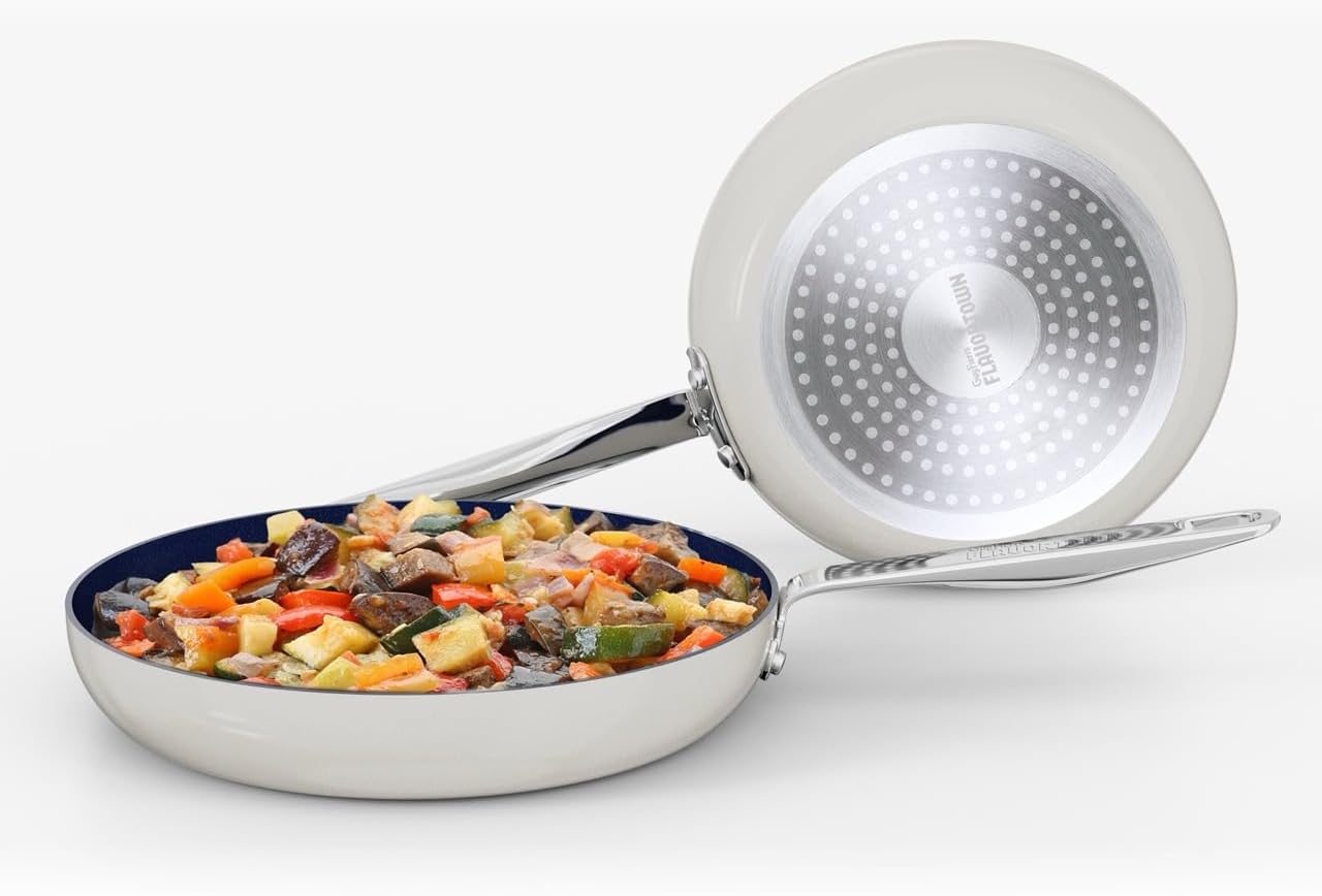 2-Piece Ceramic Cookware Set, Nonstick Frying Pan Set 10" and 12", Easy-Clean Kitchen Cookware, Made without PFAS PTFE PFOA, Induction Compatible, Dishwasher Safe, Blue & White