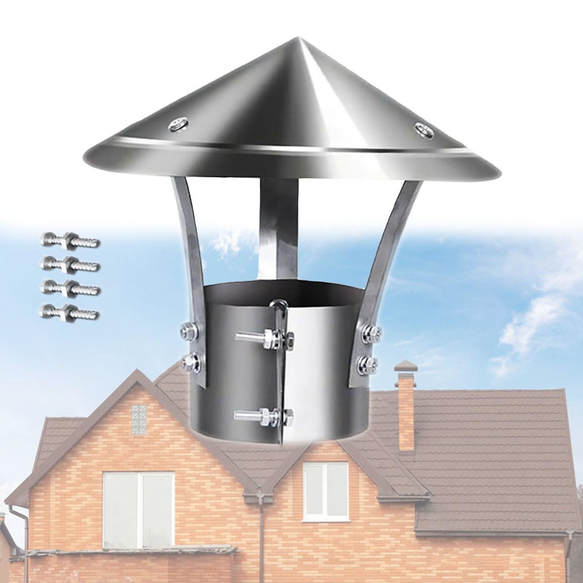KGLHJDY Stainless Steel Chimney Cap - 6 8 10 12 Inch Flue Cover Insulated Roof Vent for Stove Pipe Protection Outdoor Cone Cap (220mm/8.7in)