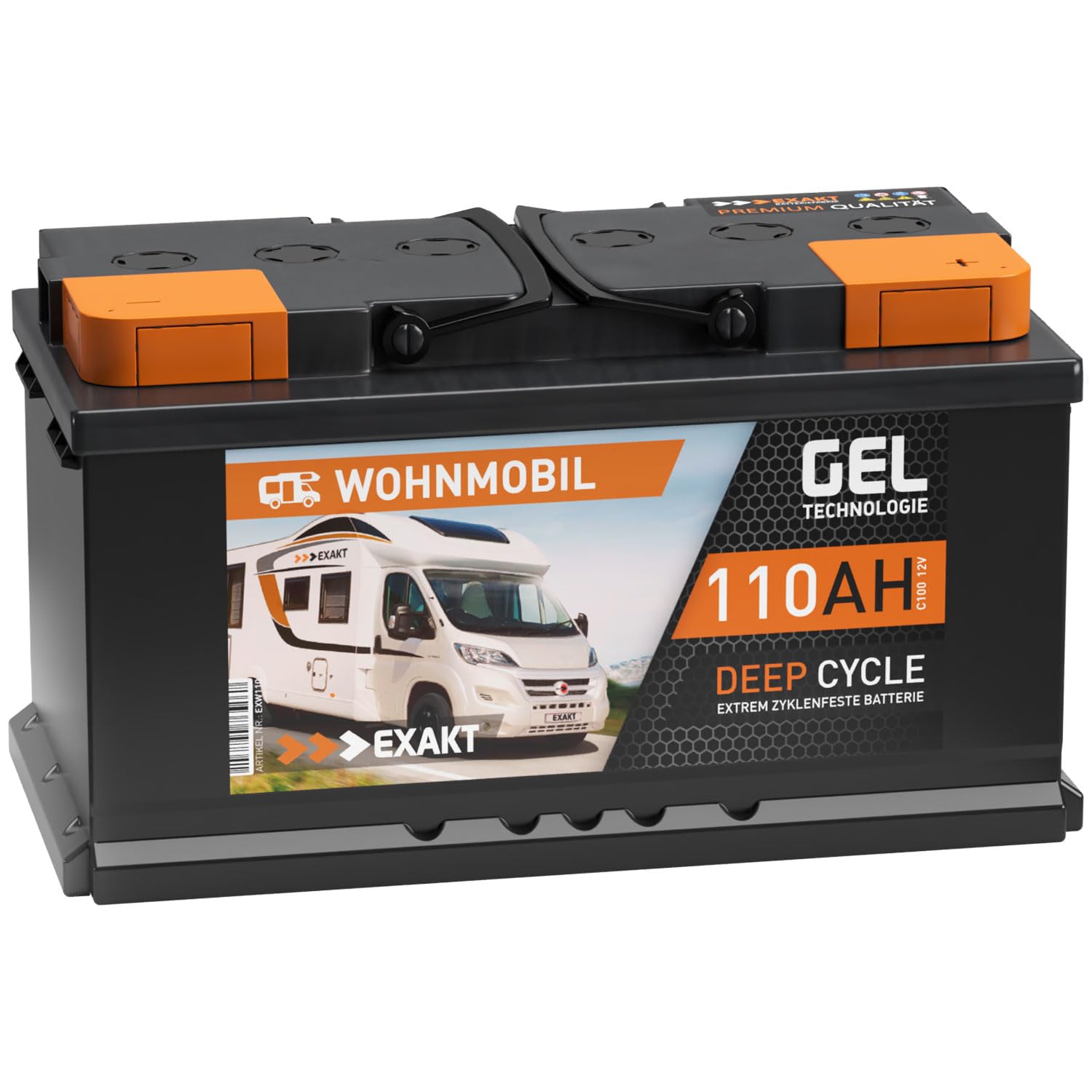 EXAKT GEL Batterie 12V 110Ah Wohnmobil Batterie Solarbatterie Versorgung Gelbatterie Gel Akku ersetzt 100Ah