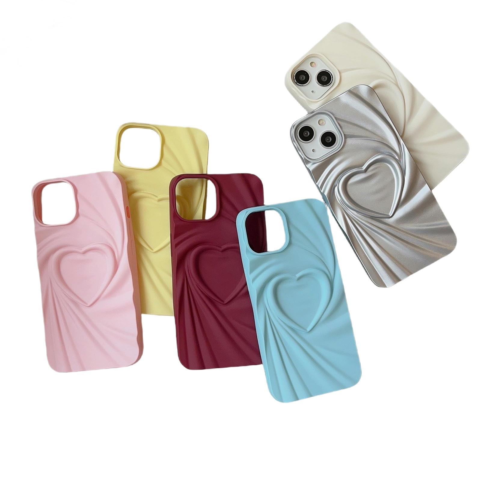 MdybF Etui iPhone Trójwymiarowe Serce Nadaje się do Iphone15Promax Etui na Telefon Komórkowy Iphone14Iphone13 Miękkie Etui Ochronne - Srebro-Iphone 12/12 Pro