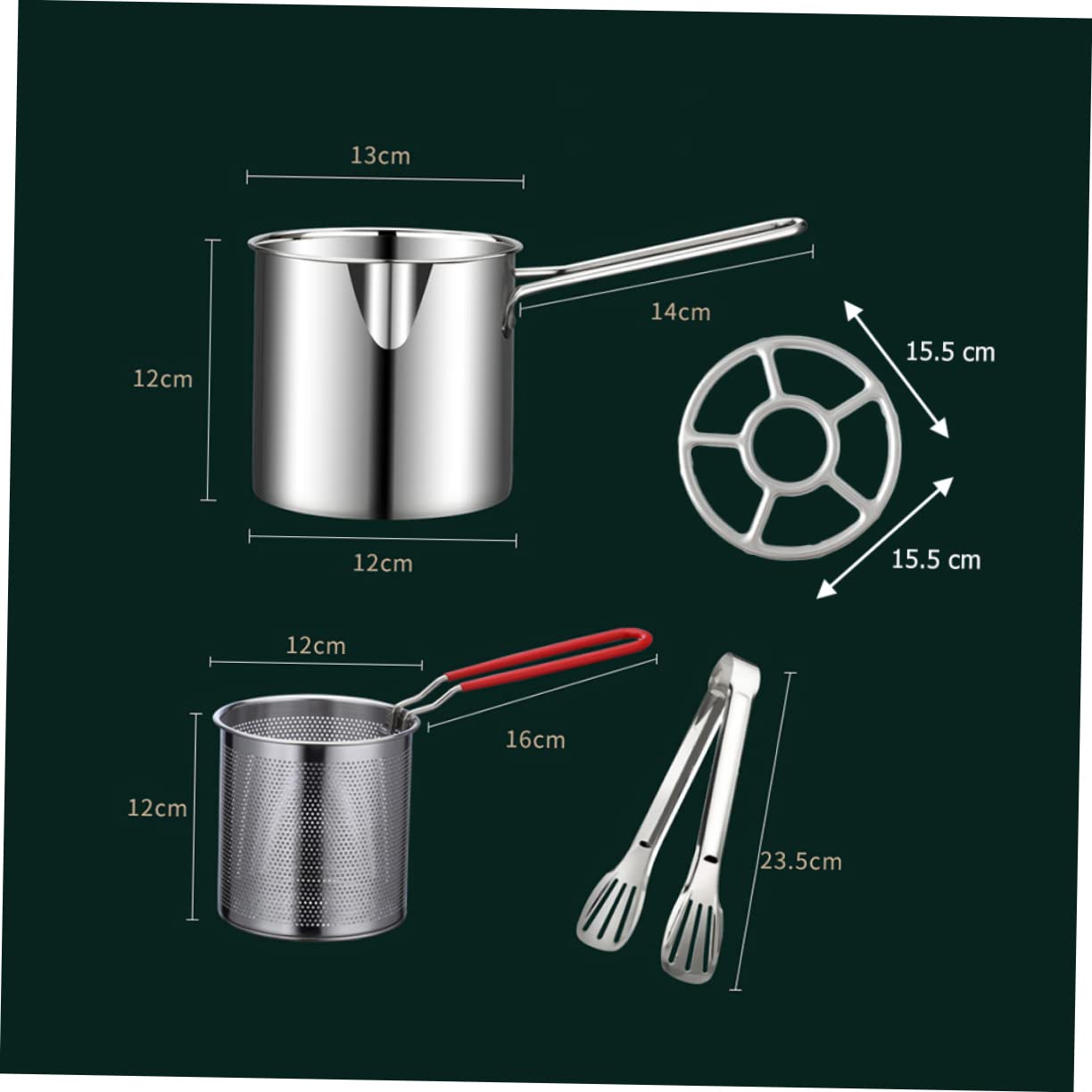 JECOMPRIS 1Set Stainless Steel Deep Fryer Pot with Ergonomic Basket and Long Handle Compact Oil Fryer for Home Cooking Restaurant Use and Outdoor Frying Versatile Stainless Steel