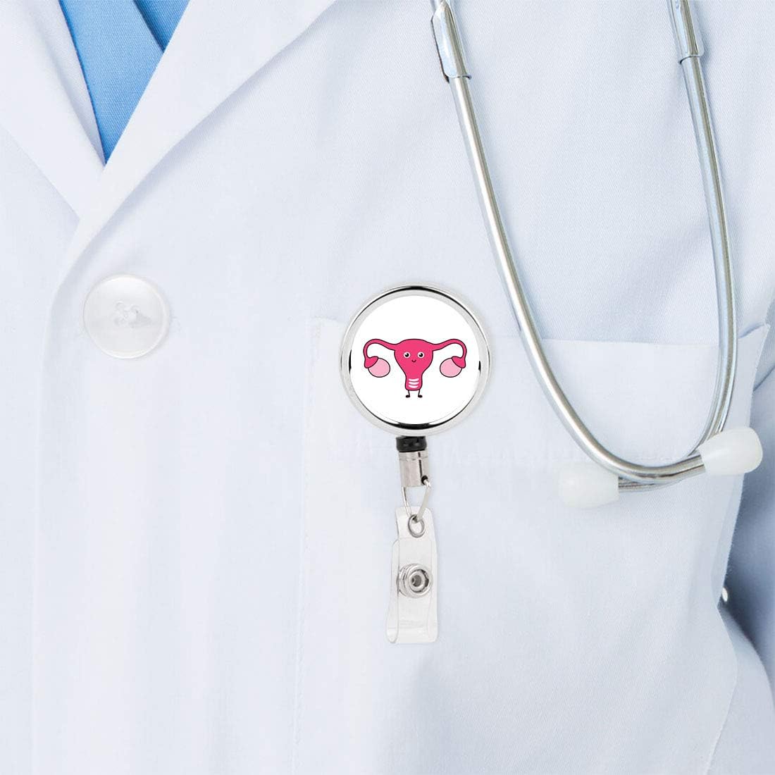 Andaz Press Retractable Badge Reel Holder with Clip, Heavy Duty Metal Name Tag Retractable ID Key Belt Clip Ovaries, Funny Cartoon Animated Organs Anime Nurse Doctor ER Work Gift