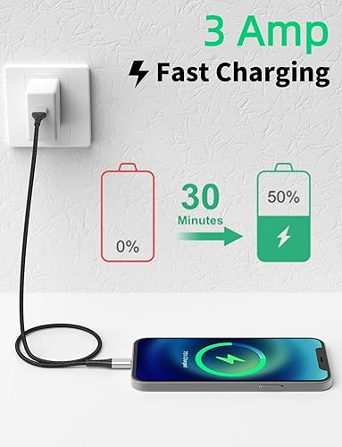 Miniatura 2 de Cable corto USB C a Lightning de 2 pies, paquete de 3 cables de carga USB C trenzado de 2 pies tipo C a Lightning cable PD de carga rápida para