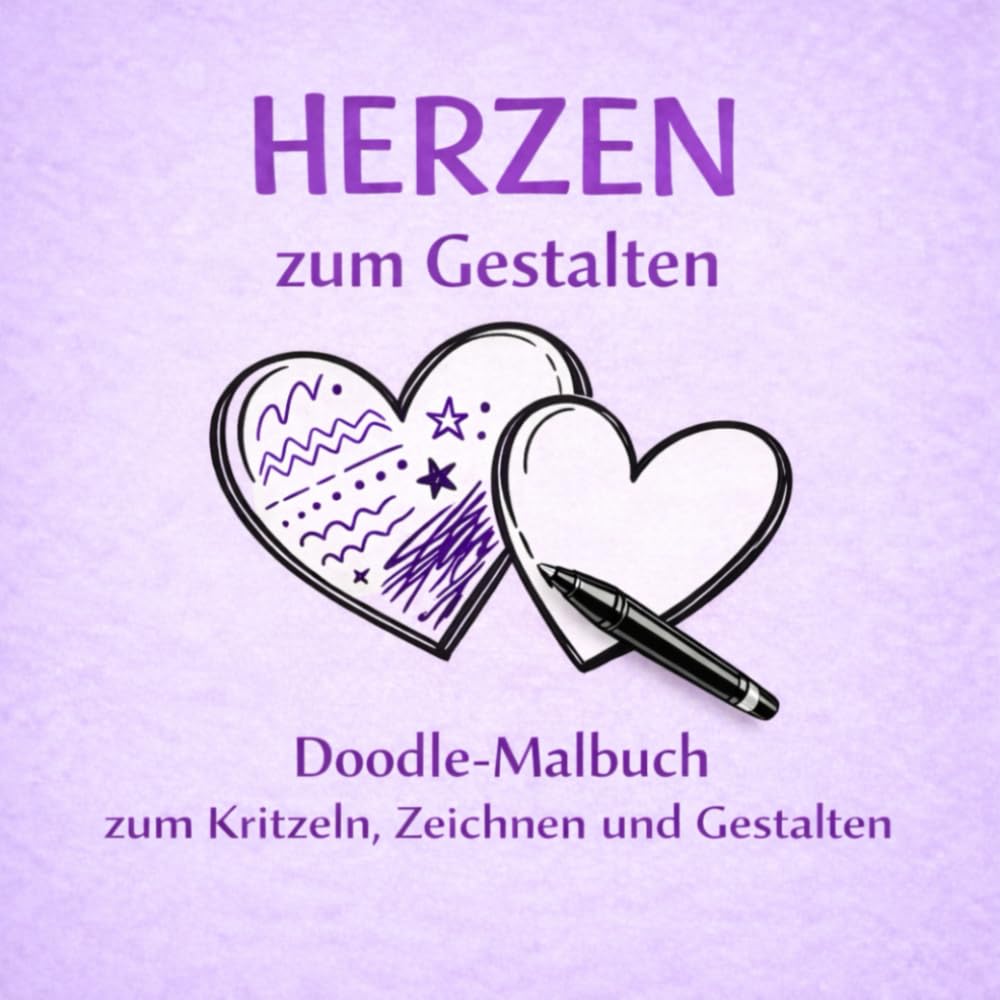 Herzen zum Gestalten: Ein einfaches Doodle-Malbuch zum Kritzeln, Zeichnen und freien Gestalten; für Kinder, Jugendliche und Erwachsene
