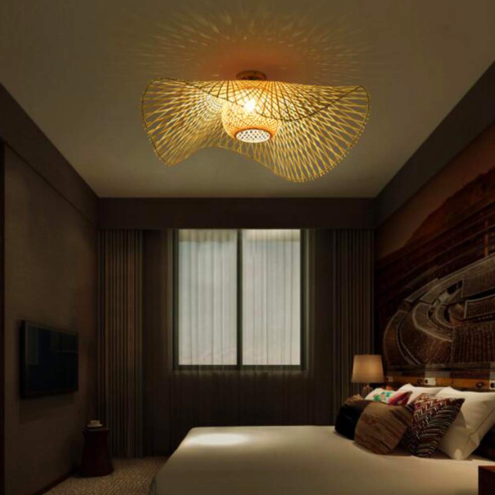 Vintage Bamboe Geweven Hanglamp Natuurlijke Landelijke Verlichting Handgeweven E27 in Hoogte Verstelbare Villa Slaapkamer Woonkamer Decoratie Kroonluchter, 75cm