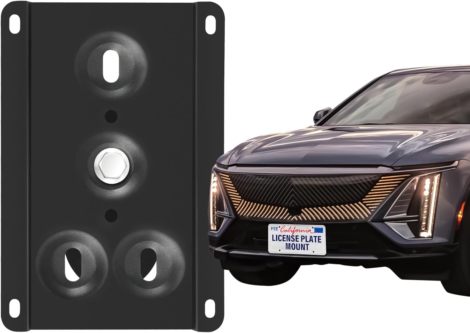 No Drill Front License Plate Bracket Holder Compatible with Cadillac Lyriq 2023-2024, Rust-Proof License Plate Mount Adapter, Bumper Grille Car Tag Frame with Anti-Theft Screws Accessories
