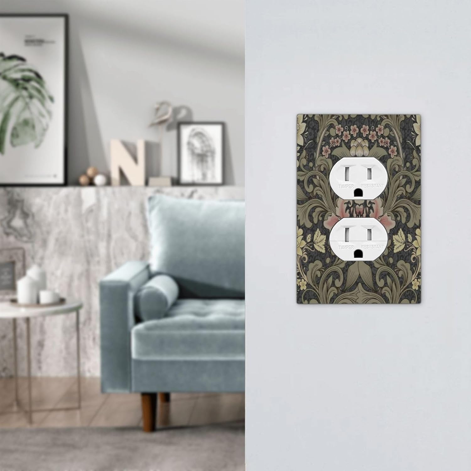 Acanthus Floral Dark Green Mid Century Moody Flower Outlet Covers 1 Gang Duplex Light Switch Cover Decorative Switch Plates Electrical Receptacle Faceplate Wall Plate for Farmhouse Home Decor