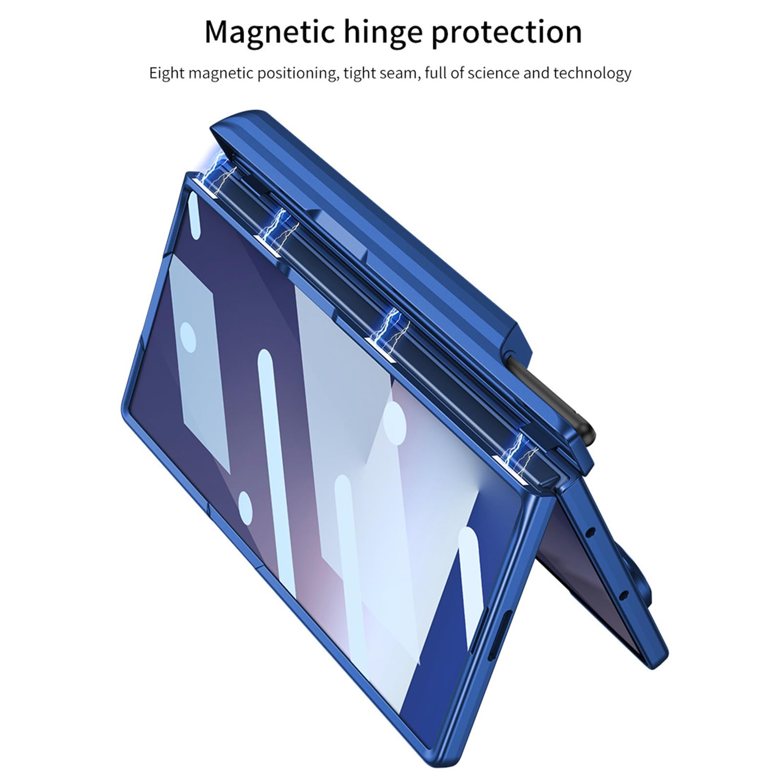 Magnética Funda para Samsung Galaxy Z Fold 7, Delgado Duro PC Esmerilada Carcasa con S-Pen Holder Bisagras Protección Soporte Caso,Plata,Z Fold 7