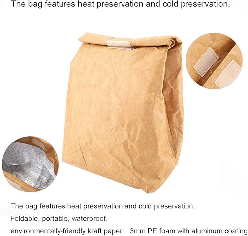 Miniatura 5 de Bolsa de almacenamiento de almuerzo con aislamiento de espuma de polietileno de papel kraft de alta calidad, plegable, ligera, bolsa de picnic al