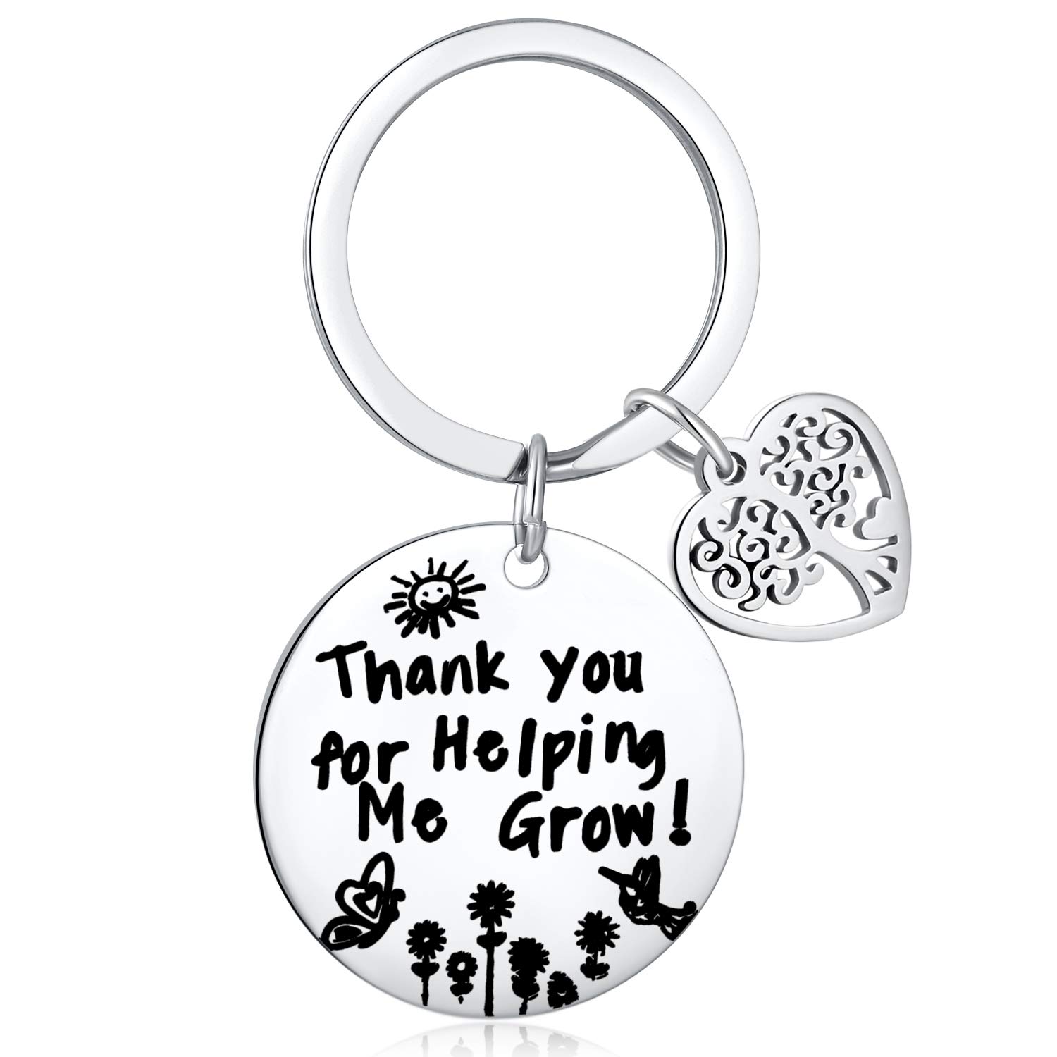 Thank You For Helping Me Grow Keychain, Gift for Mentor, Teacher, Nanny Gift, Preschool Teacher, Babysitter Gift, Key Chain