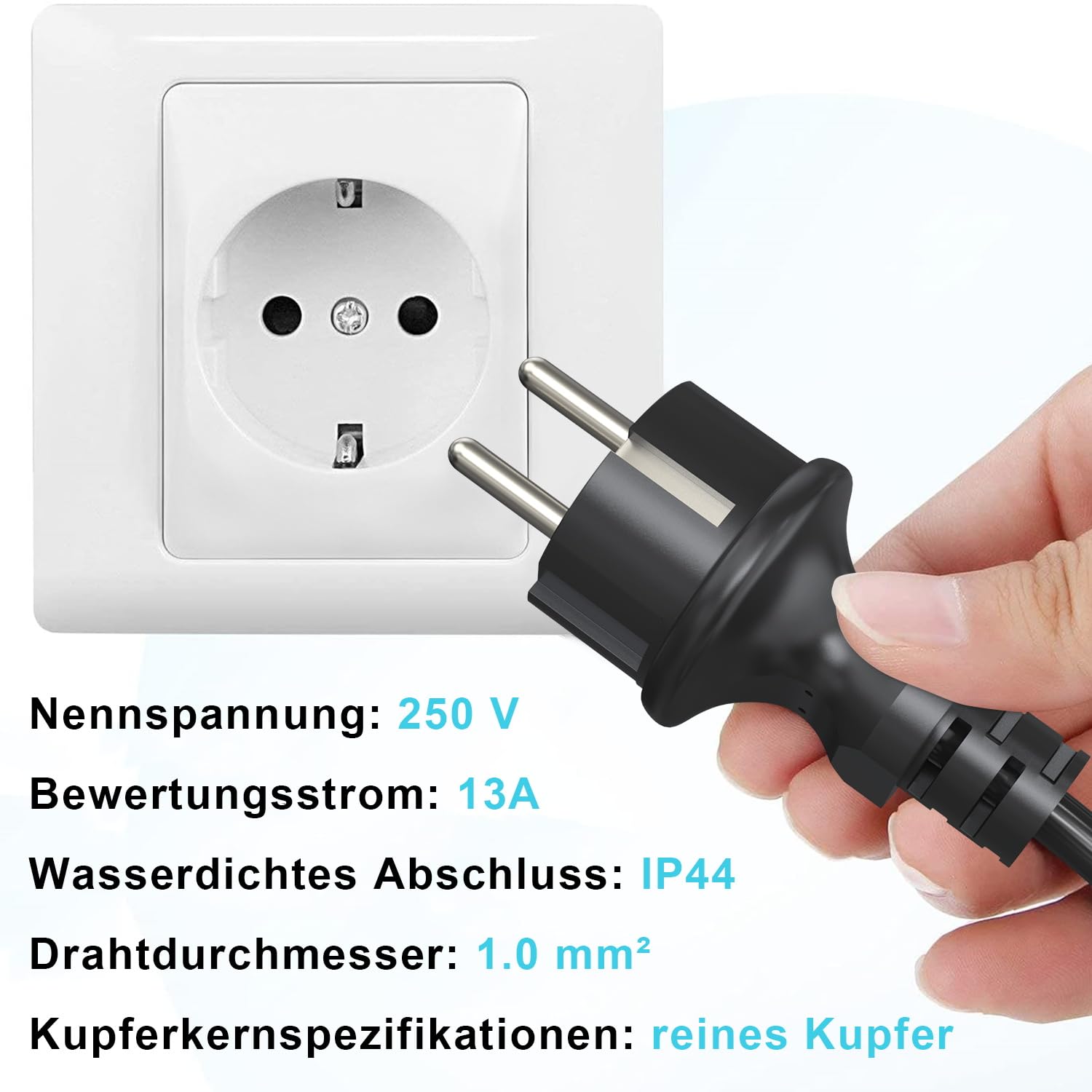 HITRENDS Prolunga da Esterno IP44 con 2 Prese Schuko, 8m, 3x1.0mm² Rame Puro, PVC, 250V/13A/3250W, Impermeabile per Giardino, Ufficio, Casa, Nero
