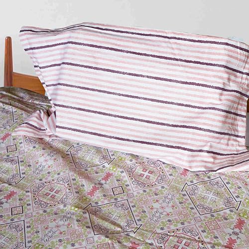 Image of Pure Source India Pure Cotton Elegance Bedding Set, Dreamy Cotton Comfort Double Bed Sheet with Pillow Covers (Green Pink Jhoomar)