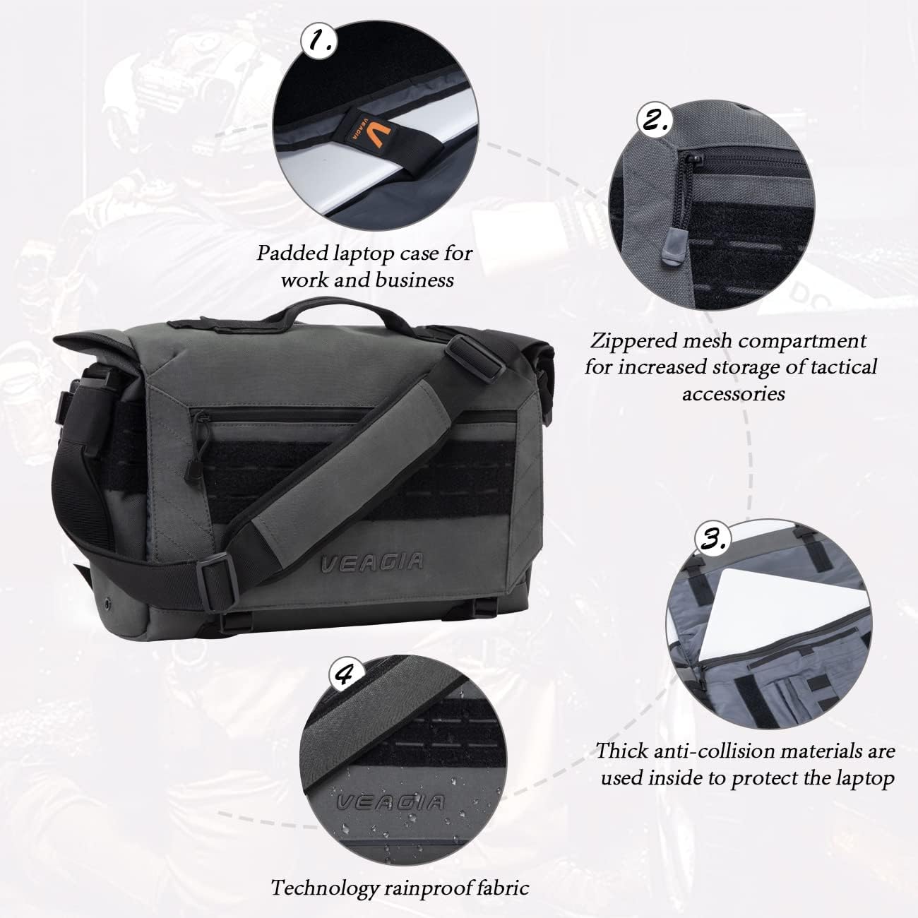 Messenger bag Laptop bag Briefcase Molle system Tactical style Detachable shoulder strap Shoulder Bags - Image 4