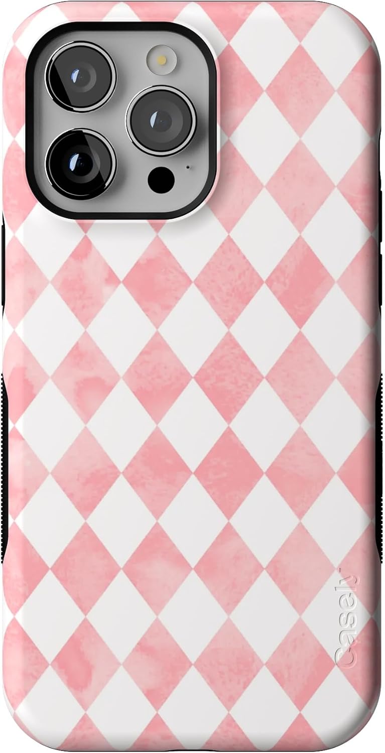 Casely iPhone 14 Pro Max Case | Queen of Diamonds | Pink Watercolor | Bold Protective Case Design | Compatible with MagSafe