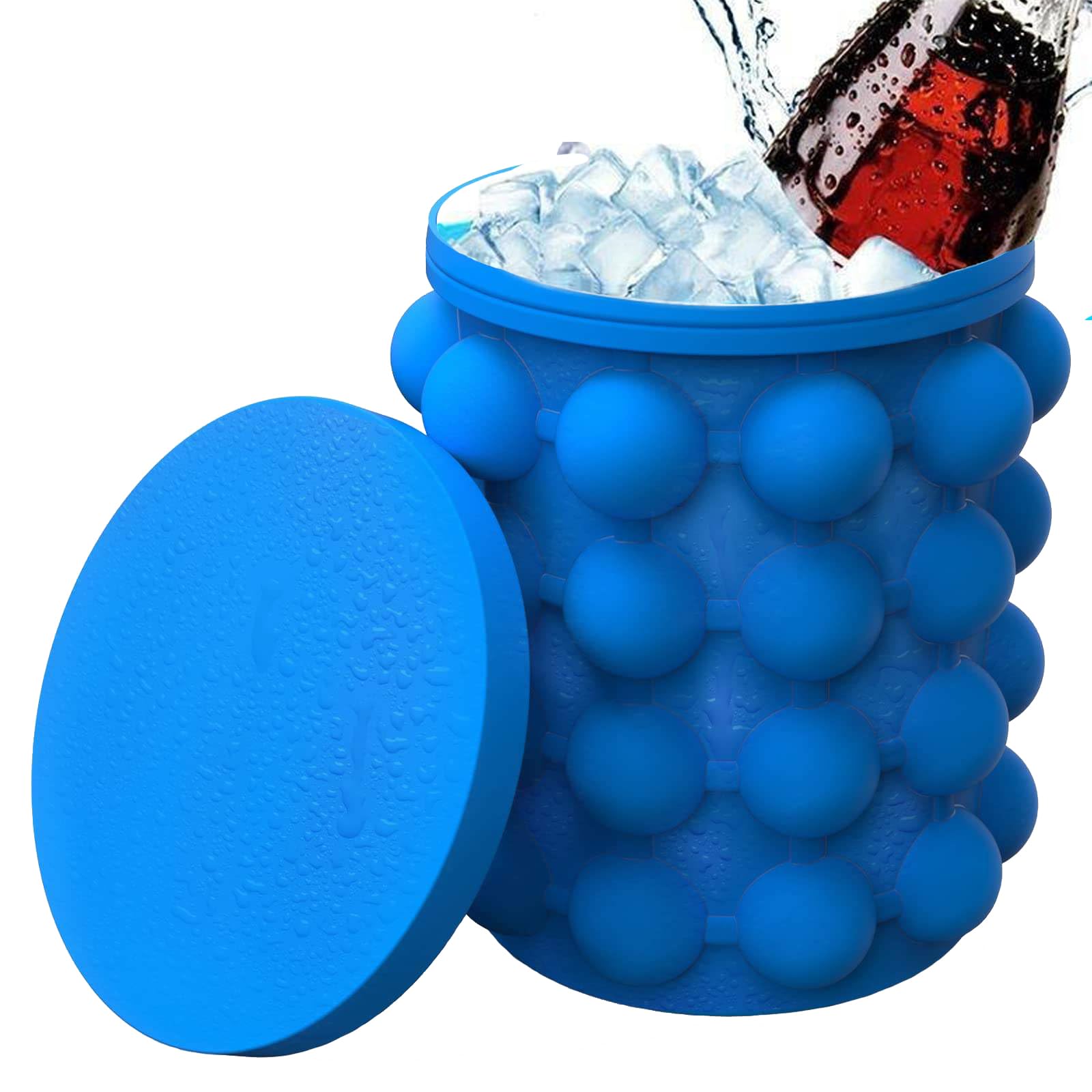 Silicone Ice Bucket Ice Cube Maker with Lid,2 in 1 Ice Cube Maker,Portable Ice Cube Storage Bucket,Quick Cooling Easy-Release Ice Cube Mould,1 Pack,Ice Tray and Bucket for Cocktail Whiskey Drinks