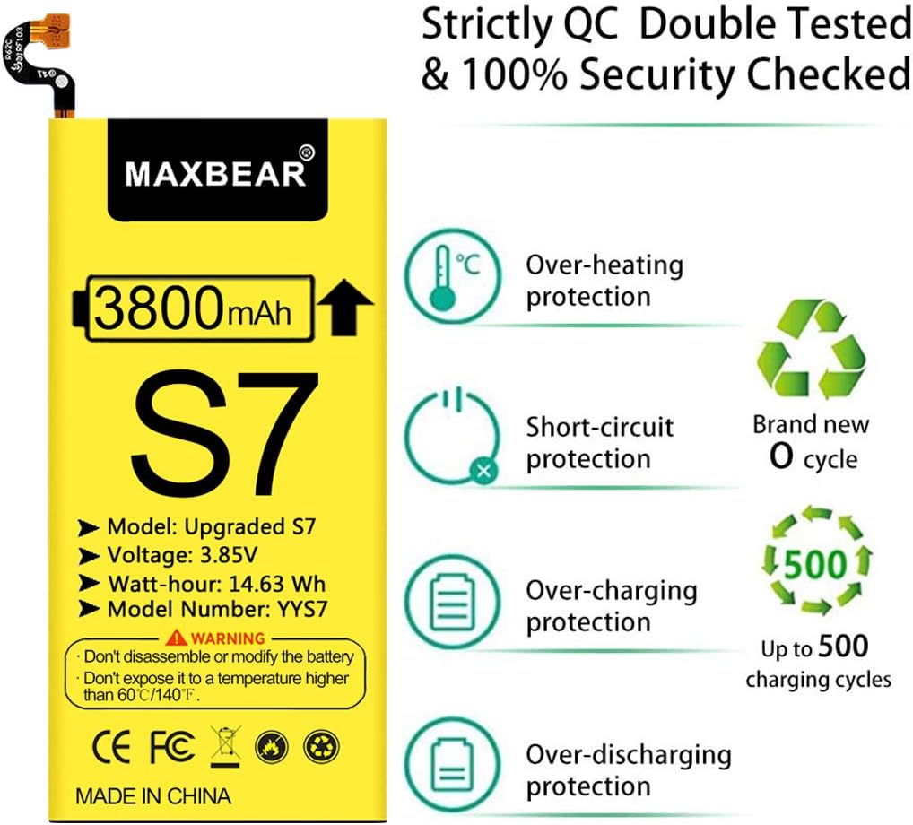 Galaxy S7 Battery, (Upgraded) MAXBEAR 3800mAh 3.85V Li-Polymer Replacement Battery EB-BG930ABE for Samsung Galaxy S7 SM-G930 G930V (Verizon),G930T,G930A,G930P with Repair Tool Kit