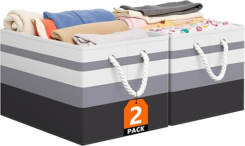 Miniatura 19 de Contenedor de almacenamiento, cesta de almacenamiento plegable para organizar, cajas de almacenamiento grandes con asas de cuerda, contenedores