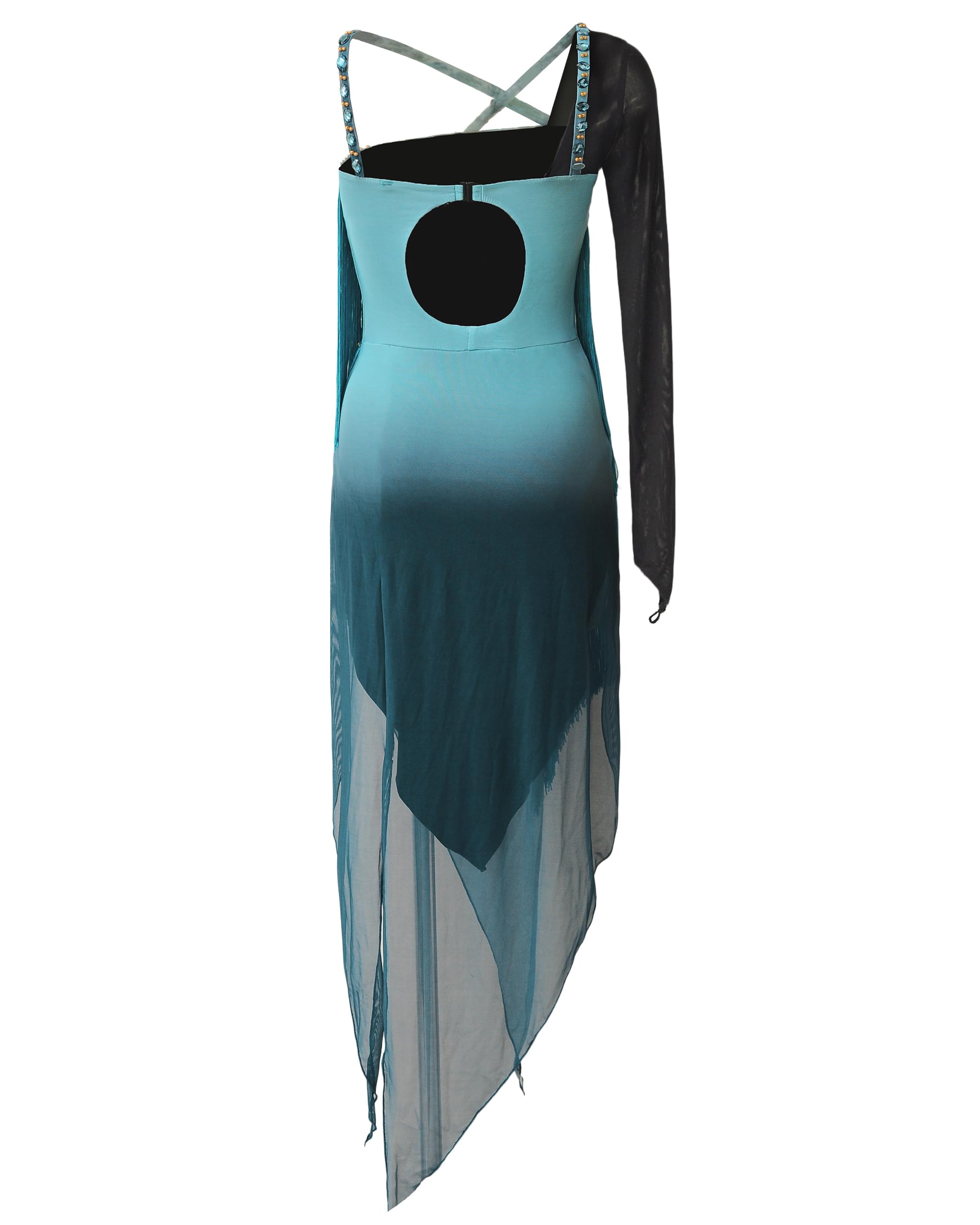ROYAL SMEELA Damen Fransen Latein Tanzkleid mit Strass,lateinisches Tanz Kleid für Frauen, Tango Samba Rumba Salsa Kleid mit Asymmetrische Ärmel