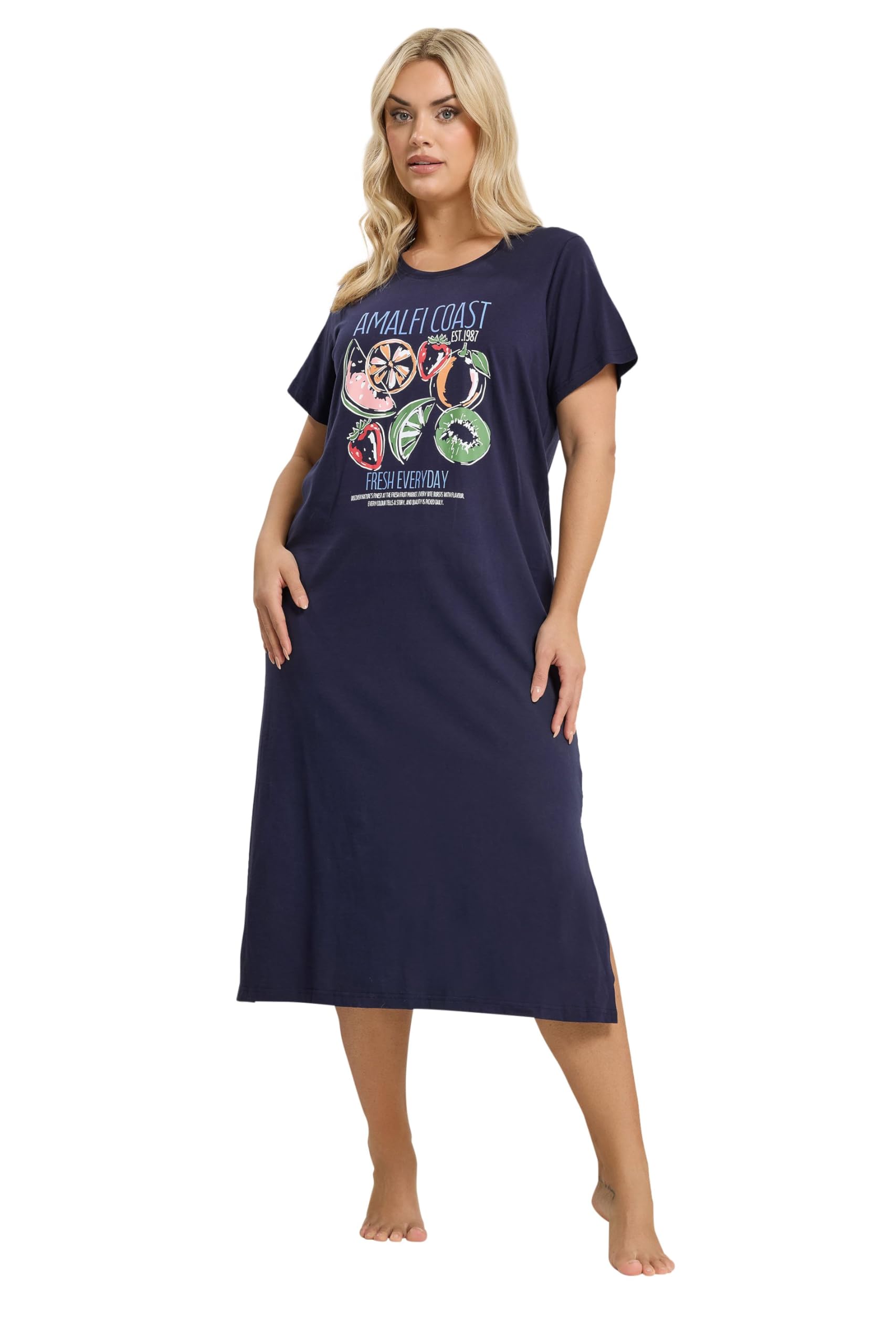 Yours Curve Blue 'Amalfi Coast Midaxi Nightdress - Women's - Plus Size Curve