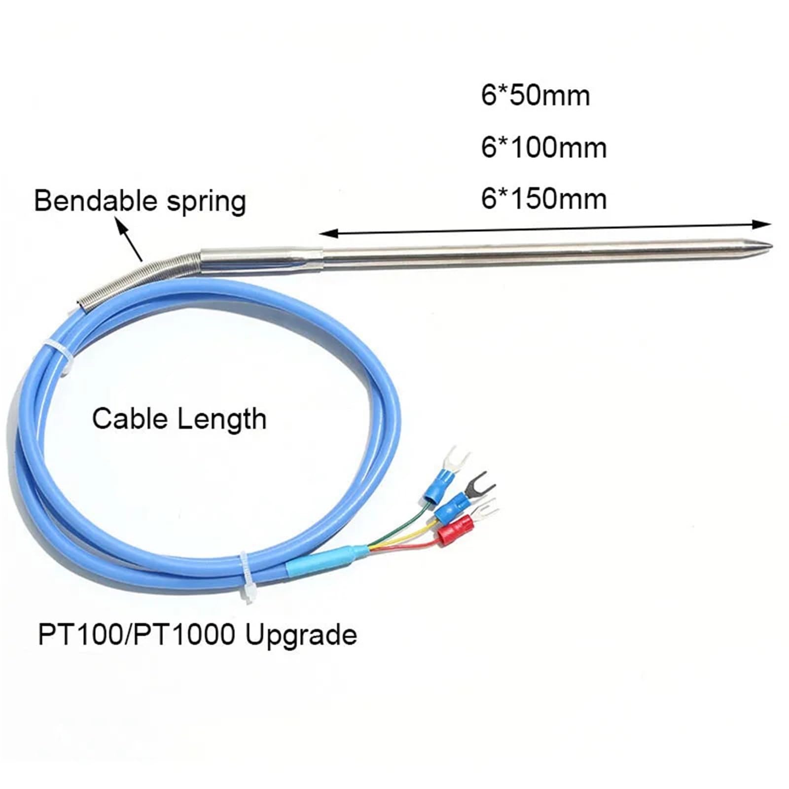 1 termopar PT100/PT1000 de acero inoxidable con sonda de inserción de aguja de 6 x 50/100/150 mm y cable de 1/2/3/4/5 m for sensor de temperatura(PT100 3m,50mm)