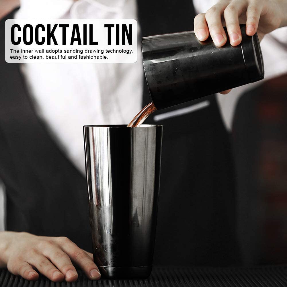 Shaker à Cocktail, Outil de Barre en Acier Inoxydable Boston Shaker Cocktail Shaker Set Cocktail Tin Barman Barware (Noir)(2)