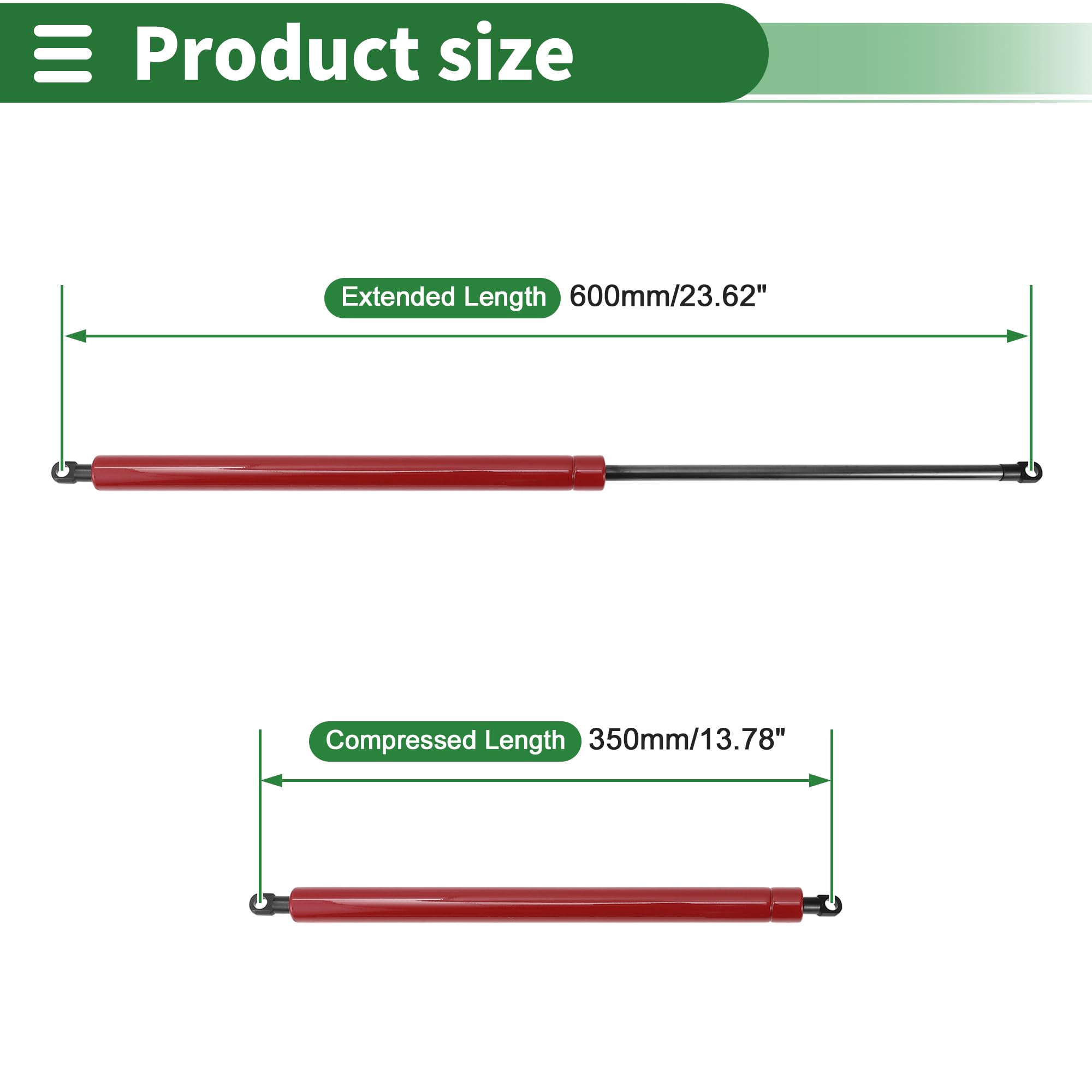 Motoforti Pistoni A Gas 800N/600mm Rosso 2 Pz Per Auto RV | Materiale: Acciaio Al Carbonio. Lunghezza Estesa 600mm, Compressa 350mm. Forze 800N. Uso: Cofano, Armadio, Scatola Attrezzi.