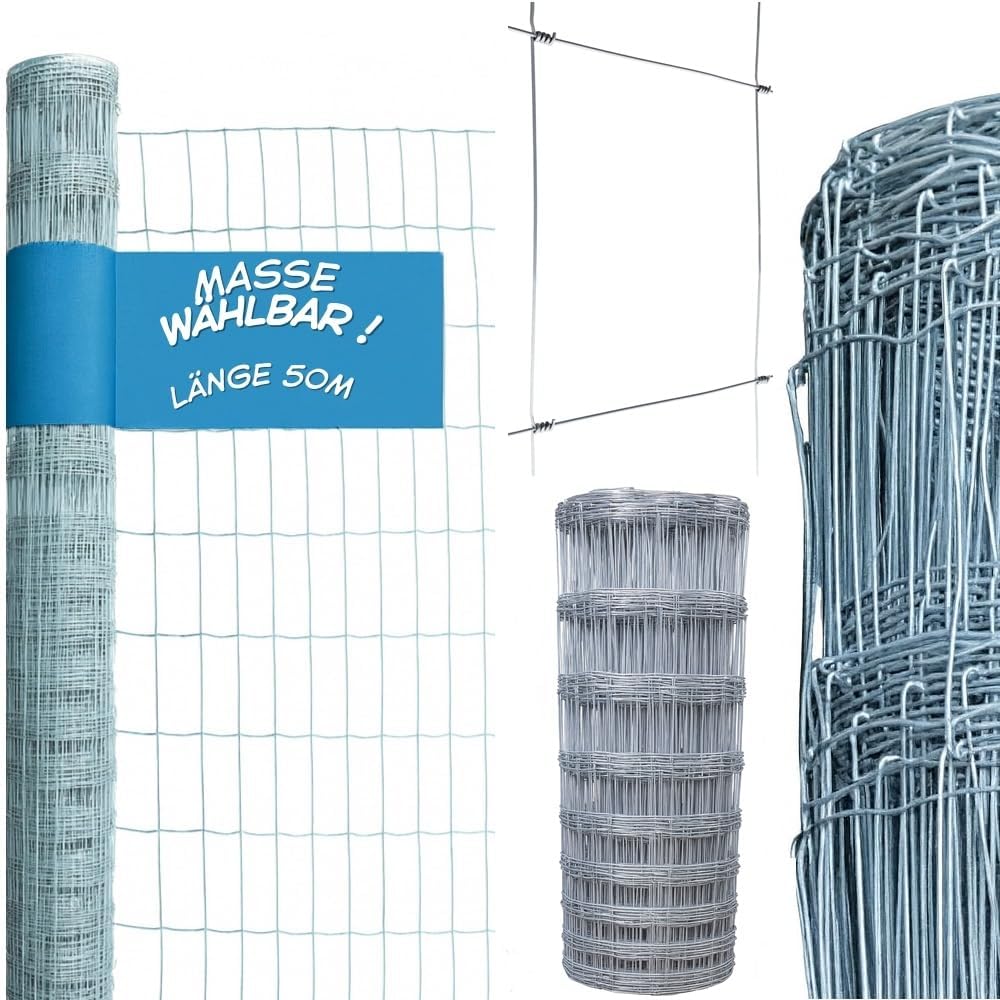 rg-vertrieb R.G. Wildzaun 50m Knotengeflecht 150/13/30 Verzinkt – Starker Forstzaun Drahtzaun Weidezaun Wildschutzzaun – Langlebiger Maschendraht Gartenzaun für Landwirtschaft & Forst