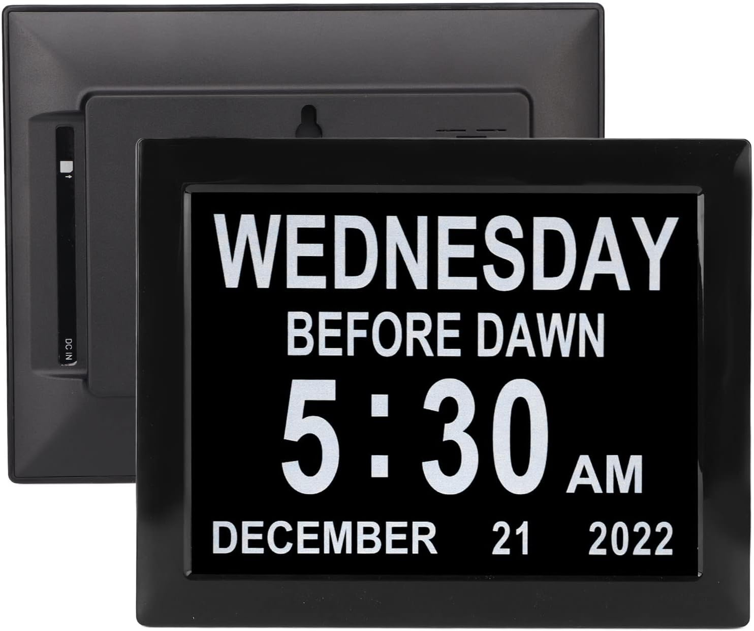 8 in Digital Calendar Alarm Day Clock, Non Abbreviated Date and Day Clock with Calendar, Auto