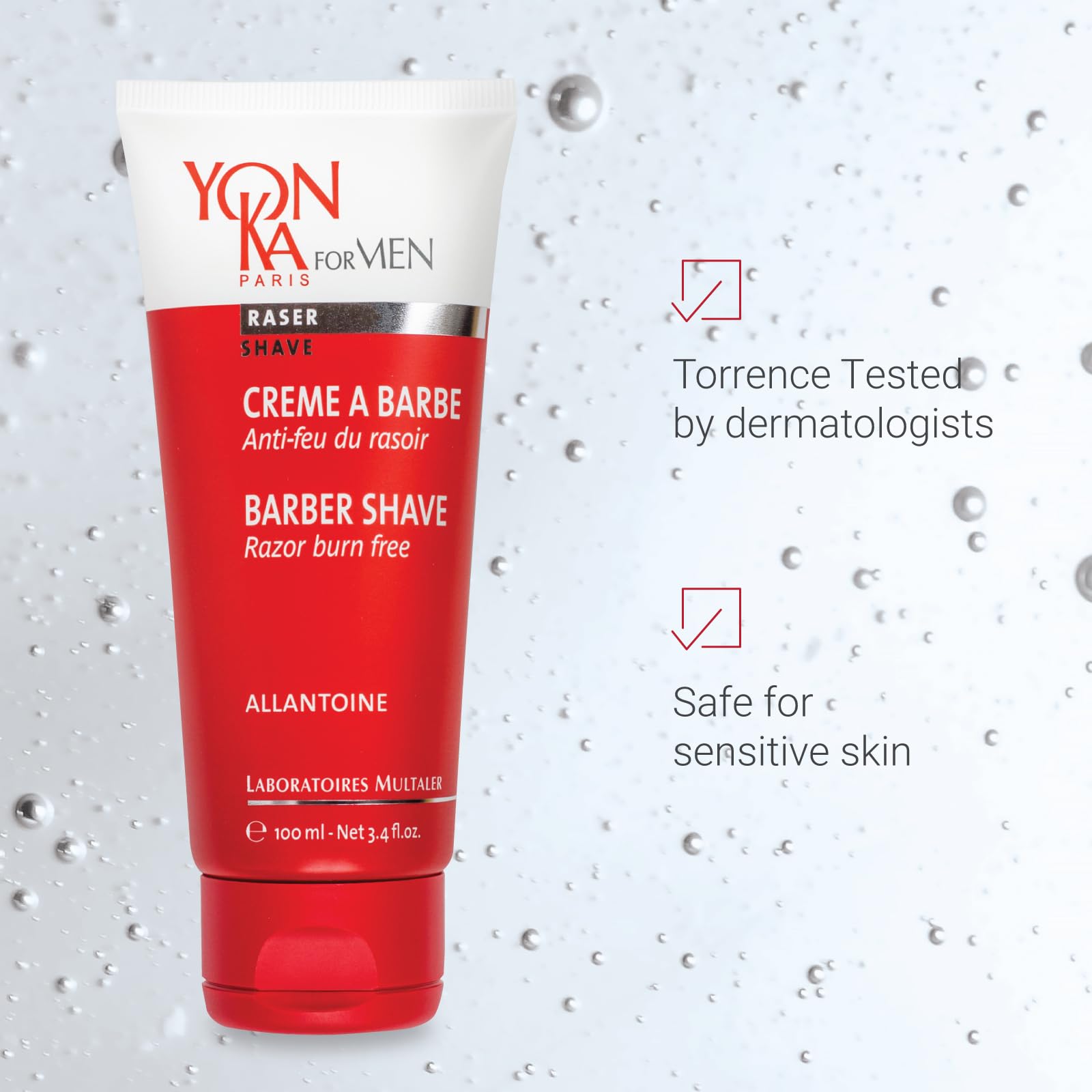 Yon-ka Men's Barber Shave Cream | Razor Burn Free Shaving Cream | Patchouli & Peppermint | Soothes Sensitive Skin | Allantoin & Vitamin B5 | for Thick Beards & Smooth Shaves | 3.4 fl oz