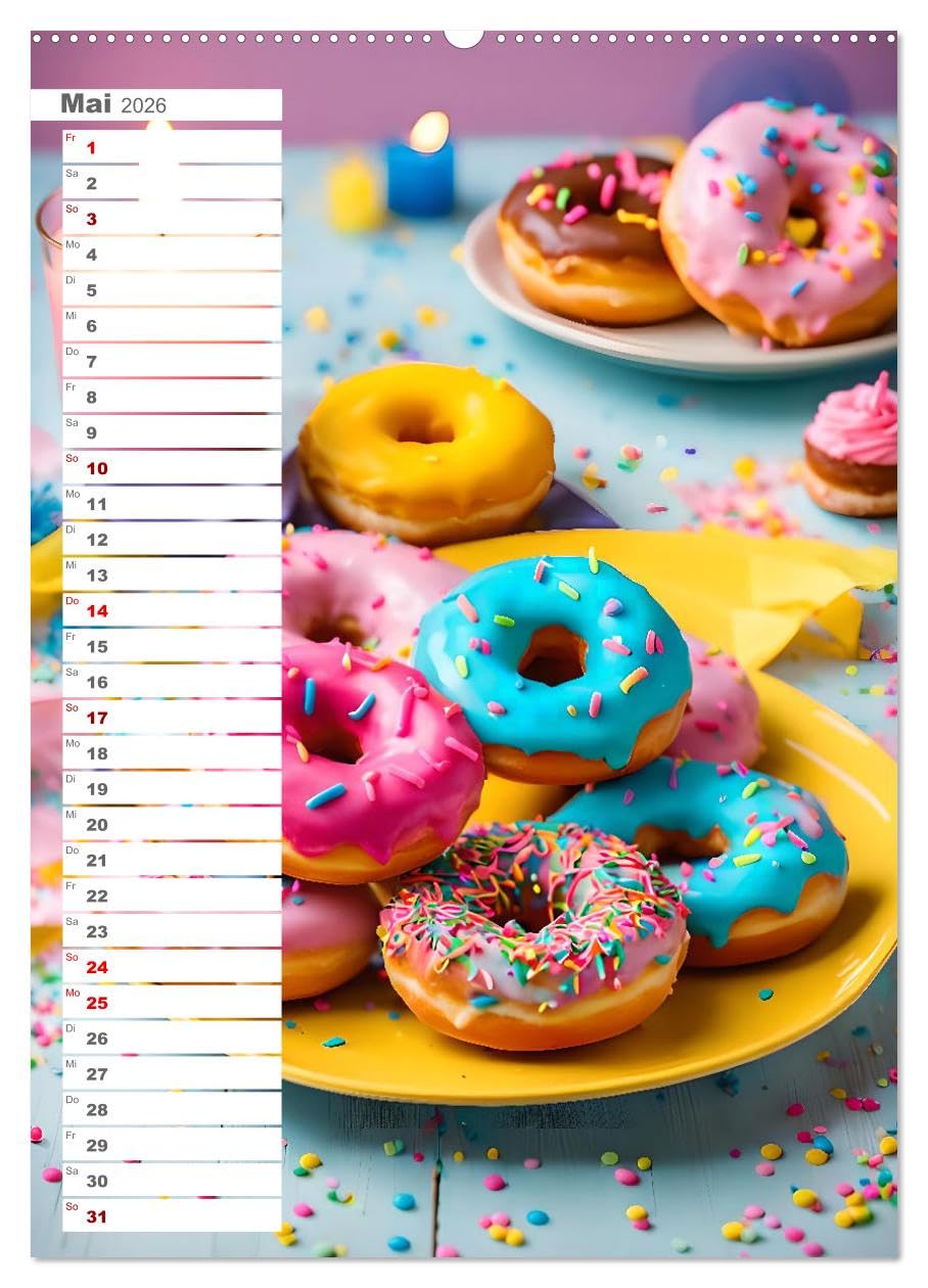 Donuts and Birthdays, süßer Geburtstagskalender mit bunte KI Donuts (Wandkalender 2026 DIN A2 hoch), CALVENDO Monatskalender: Süße Geburtstage. Ein Jahr voller bunter Donuts. (CALVENDO Lifestyle)
