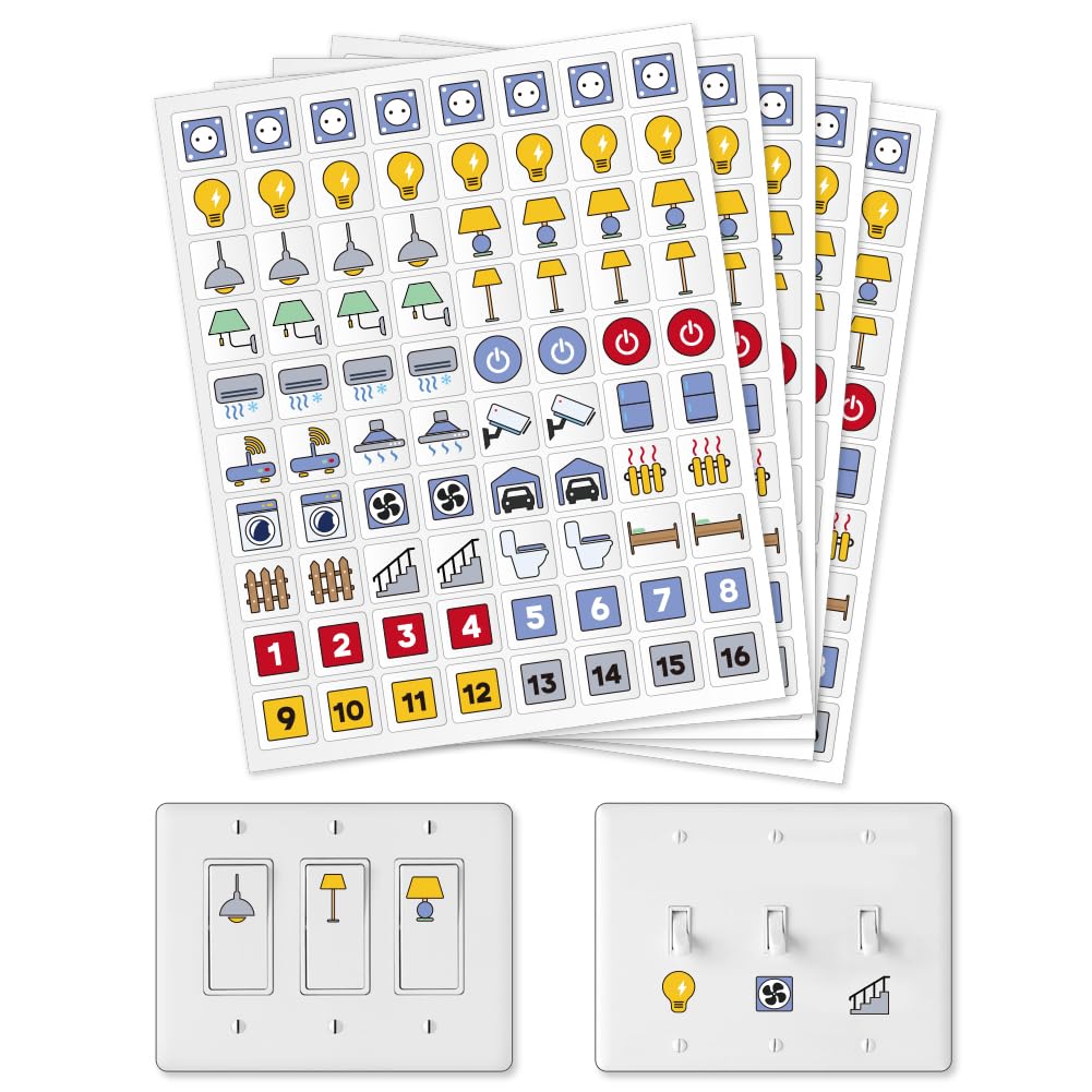 400 étiquette Autocollante pour Interrupteur 22 modèle Autocollants D'Identification D'Interrupteur Multicolores Autocollants Étiquettes de Tableau de Distribution pour Maison Cuisine Bains