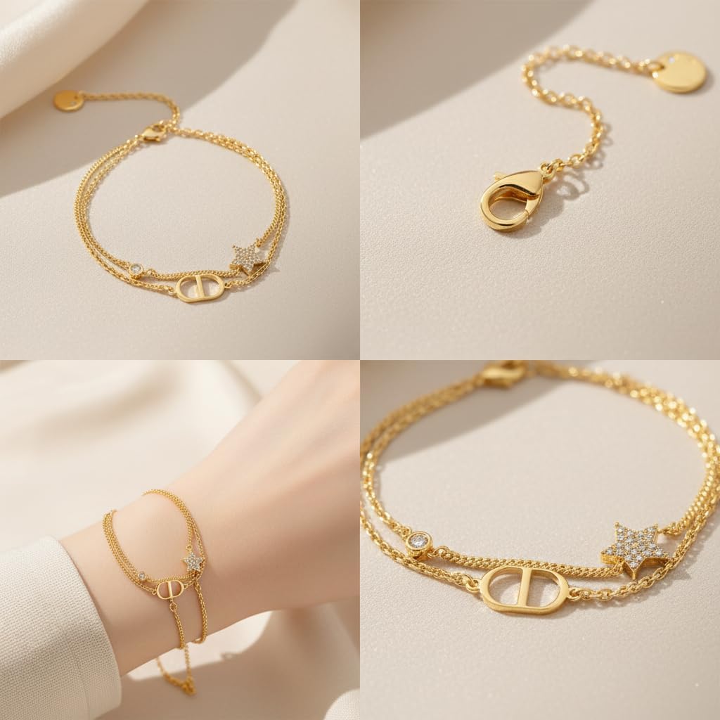 DorkTees Gold-Plated Chain Necklace with Crystal Star Pendant, Multi-Strand Design, Fashion Jewelry for Women - Image 2