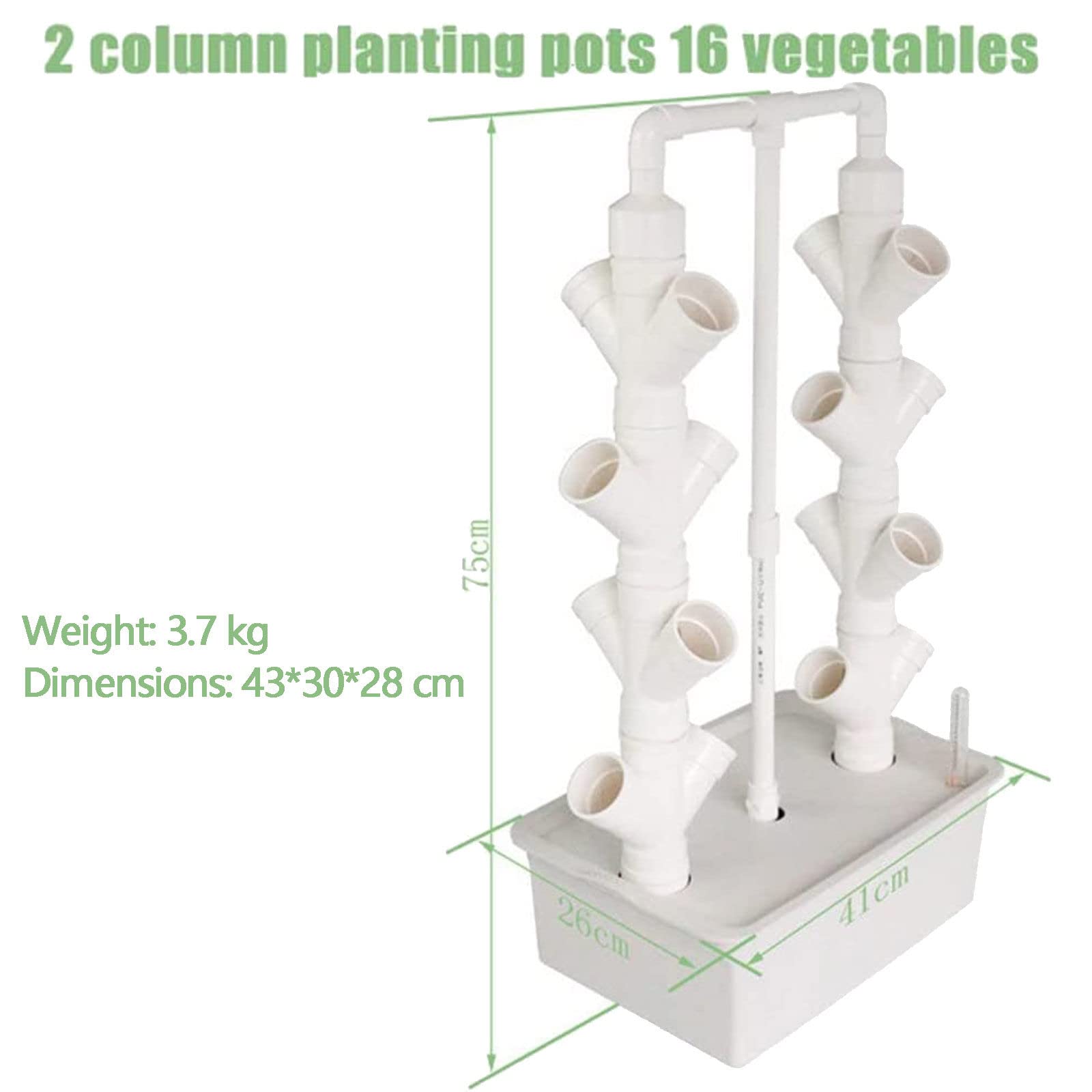 Kit de Cultivo hidropónico de PVC, 2/3/4 Columnas, Sistemas De Cultivo Hidropónicos con Bomba de Hidratación, Cultivo Sin Suelo para Plantas de Vegetación y Vegetales,16Holes