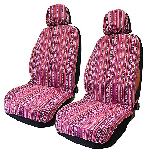 TAGMORE Pink Car Seat Cover Hippie Boho 4PCS Cute Western Accesories for Women Girls GIF Automotive Interior Covers Stripe Multi-Color Breathable Universal fit for Sedan Vans Trucks SUV