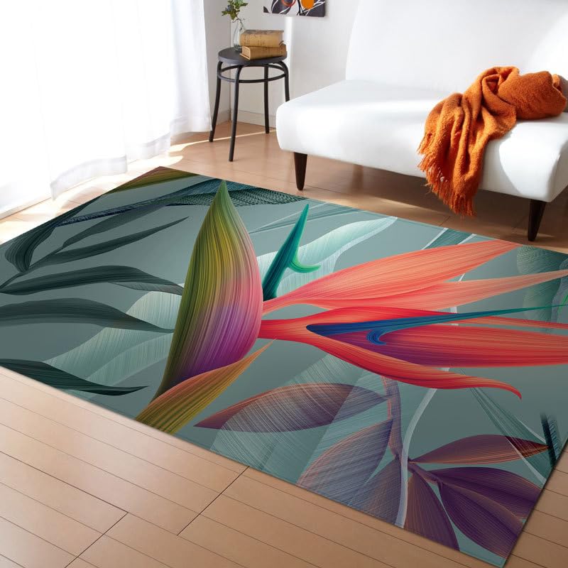 Tapis de salon doux 60x90 cm orange vert tropical antidérapant