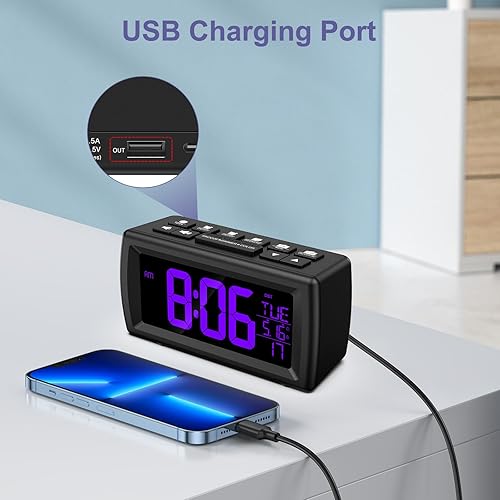 Miniatura 7 de Radio despertador digital, 7 fuentes de color, alarma dual, radio FM, puerto de carga USB, repetición, radio FM digital con batería de respaldo,