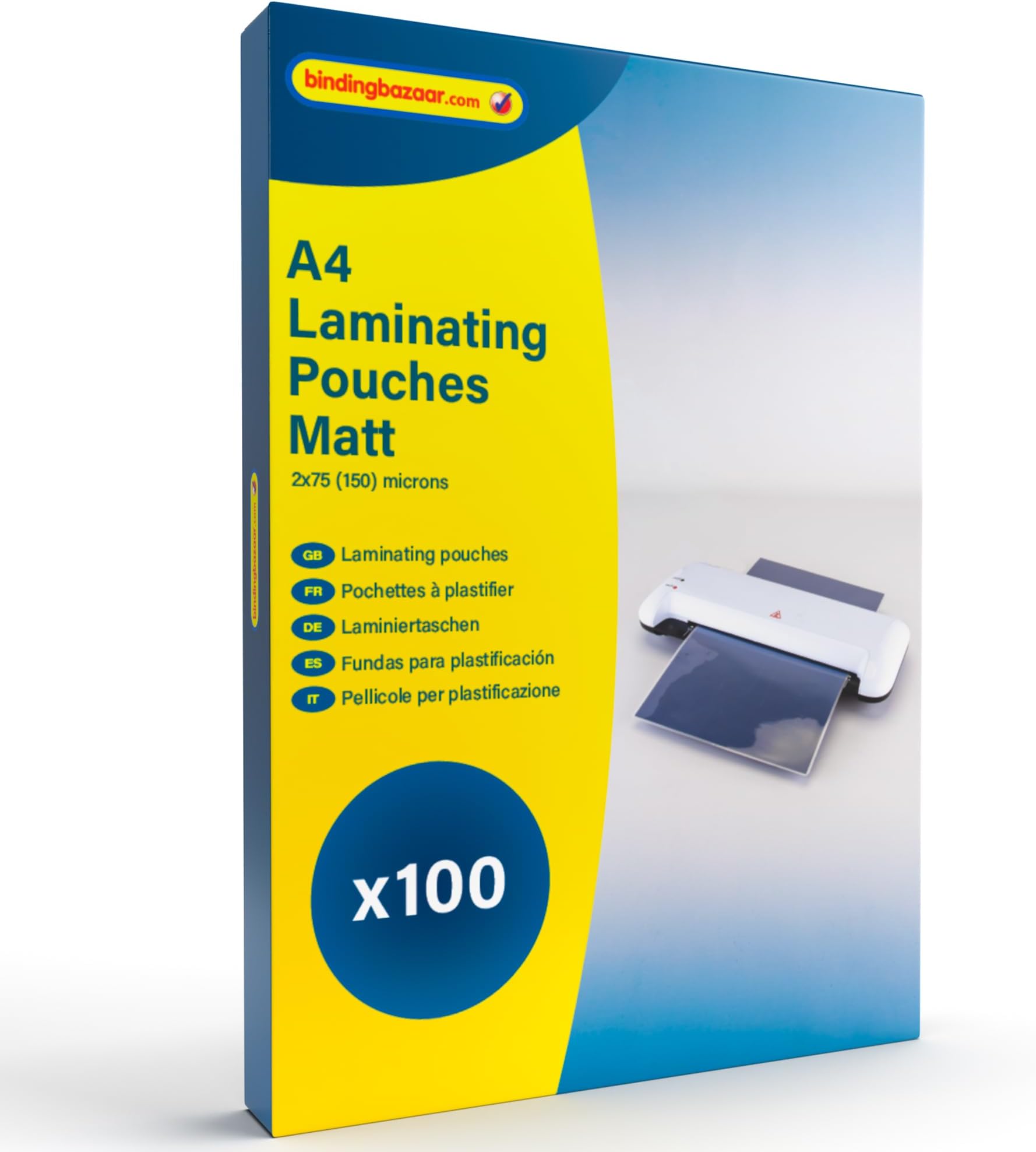 Binding Bazaar Matt A4 Laminating Pouches, Matt Finish, 150 Micron, 100