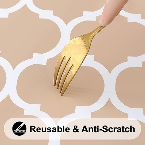 Miniatura 382 de Smiry - Mantel redondo de vinilo ajustable con bordes elásticos y parte trasera de franela, mantel de vinilo impermeable, lavable, diseño enrejado