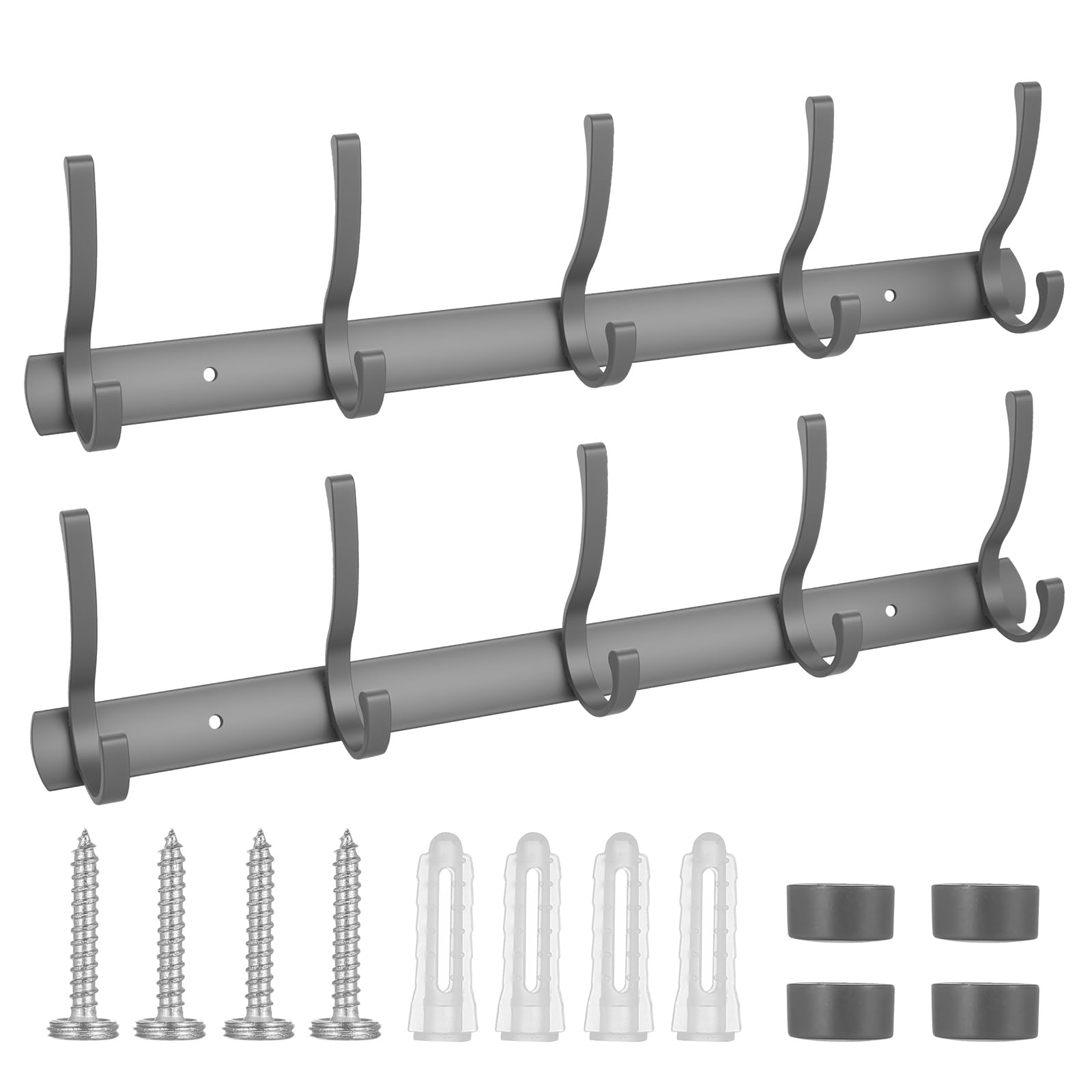 Pack of 2 Coat Hooks, Wall Coat Rack, Black, Hook Rack, Coat Rack, Metal Coat Hooks with 5 Hooks, Wall Hooks for Bedroom, Bathroom, Kitchen, Wall Coat Rack (Black)
