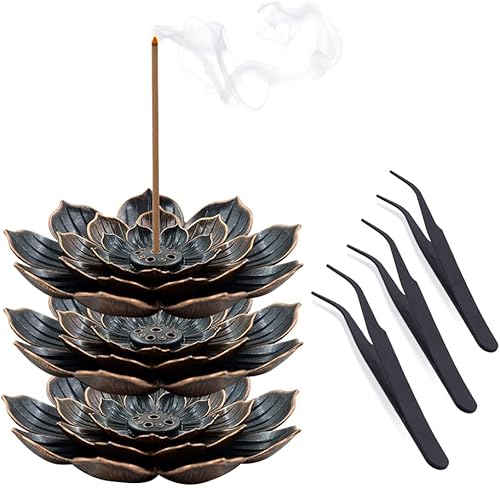 Lotus - Soporte para varillas de incienso, quemador de incienso con cepillo de ceniza de incienso para el hogar, dormitorio, sala de estar, oficina,