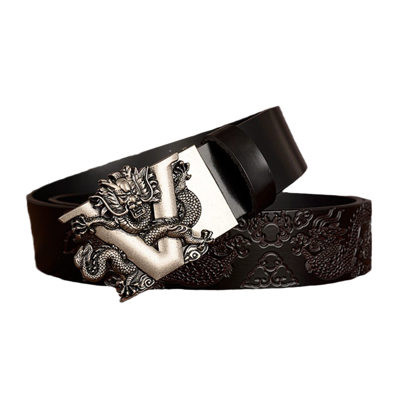 El cinturón， Correa de trinquete Cuero Genuino for Hombre con Hebilla automática Deslizante 3D Plateada, 3,5 cm Ancho - Hebilla Ajustable(Black,115cm/waist:38"~40")