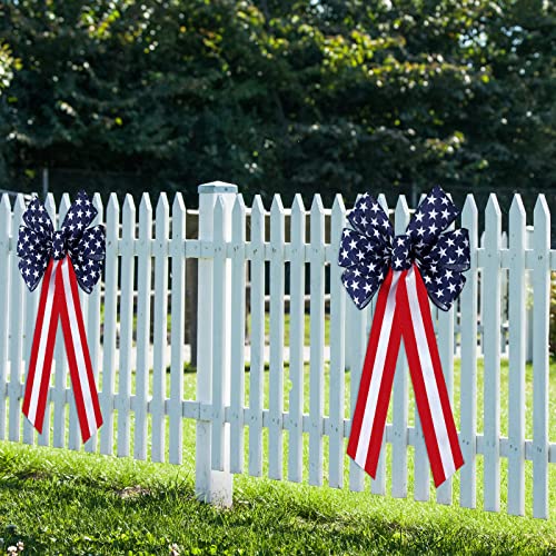 Yunlly 4 Pcs Large Patriotic Star Bows 4Th Of July Decor Bow Blue White And Red Stripes And Stars Bows For Independence Day 4Th Of July Indoor Outdoor Patriotic Decorations #TOP5