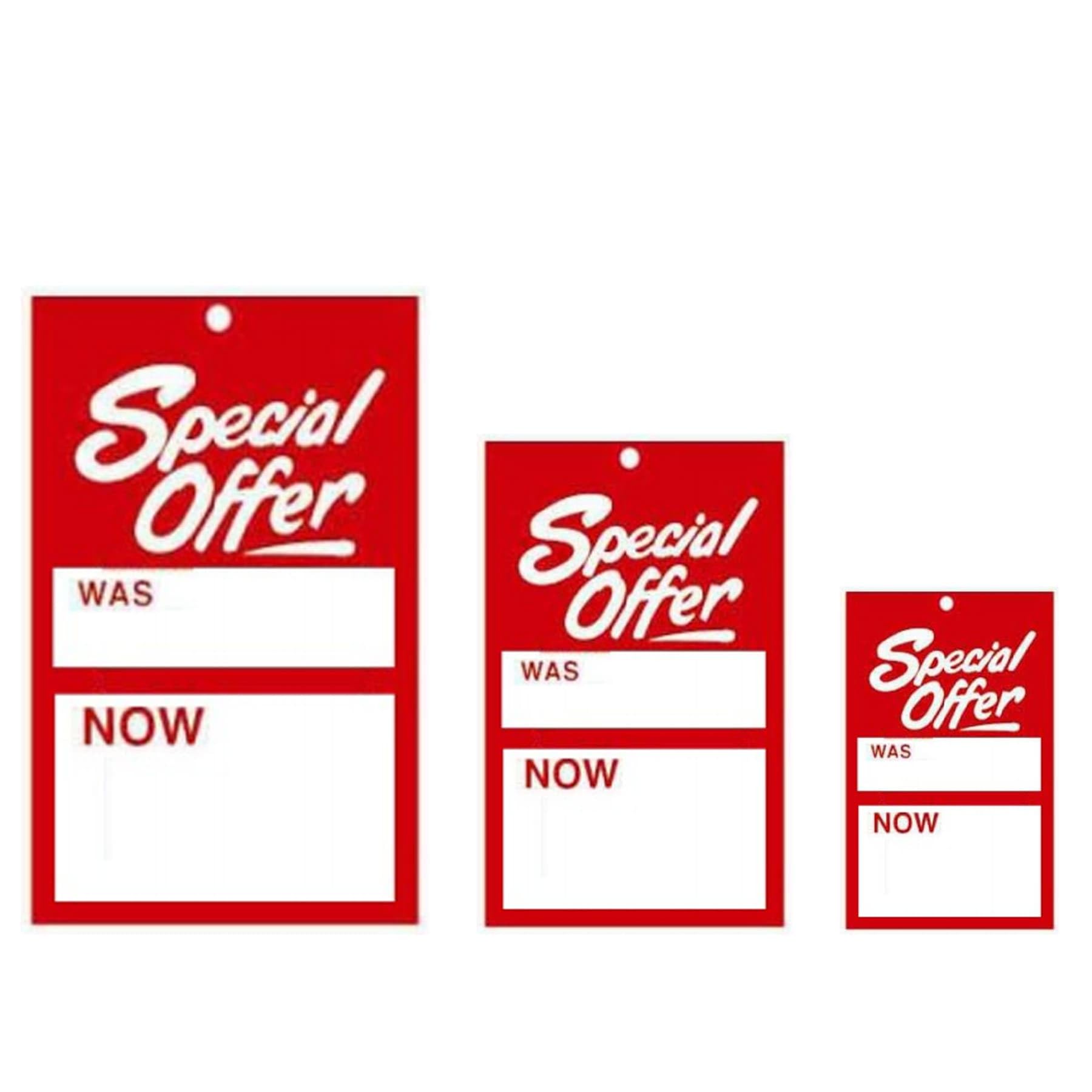 100 X Sale was/Now, Reduced was/Now, 1/2 Price was/Now, SpecialOffer was/Now Swing Ticket Self Adhesive Cards Tagging Gun Pricing Gun Hanger SwingTickets (500 X SpecialOffer was/Now, Small) — image 1