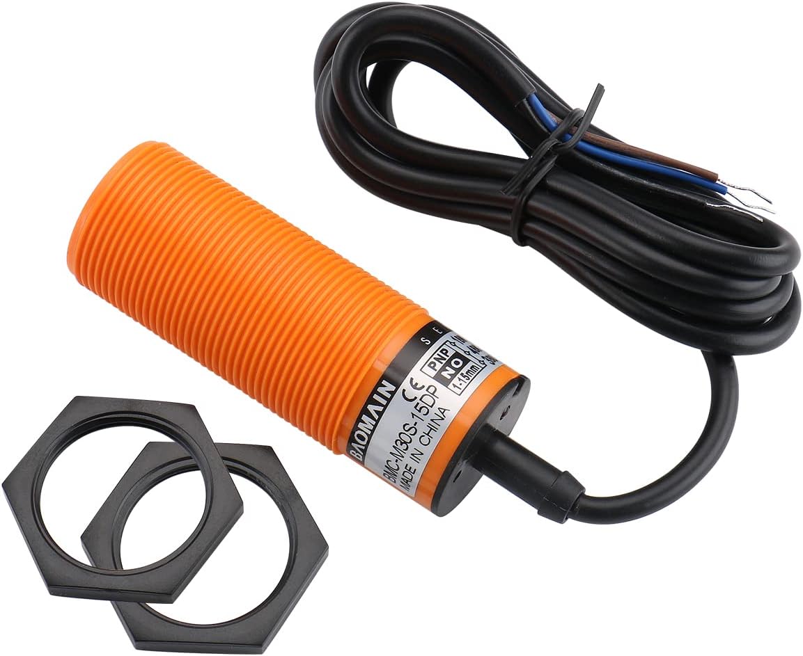 Baomain Capacitive Proximity Sensor, Cylindrical M30 Plastic, Sn 15 mm, 3-Wire PNP Output, VDC Input, NO Contacts, Cable 2 mm BMC-M30S-15DP