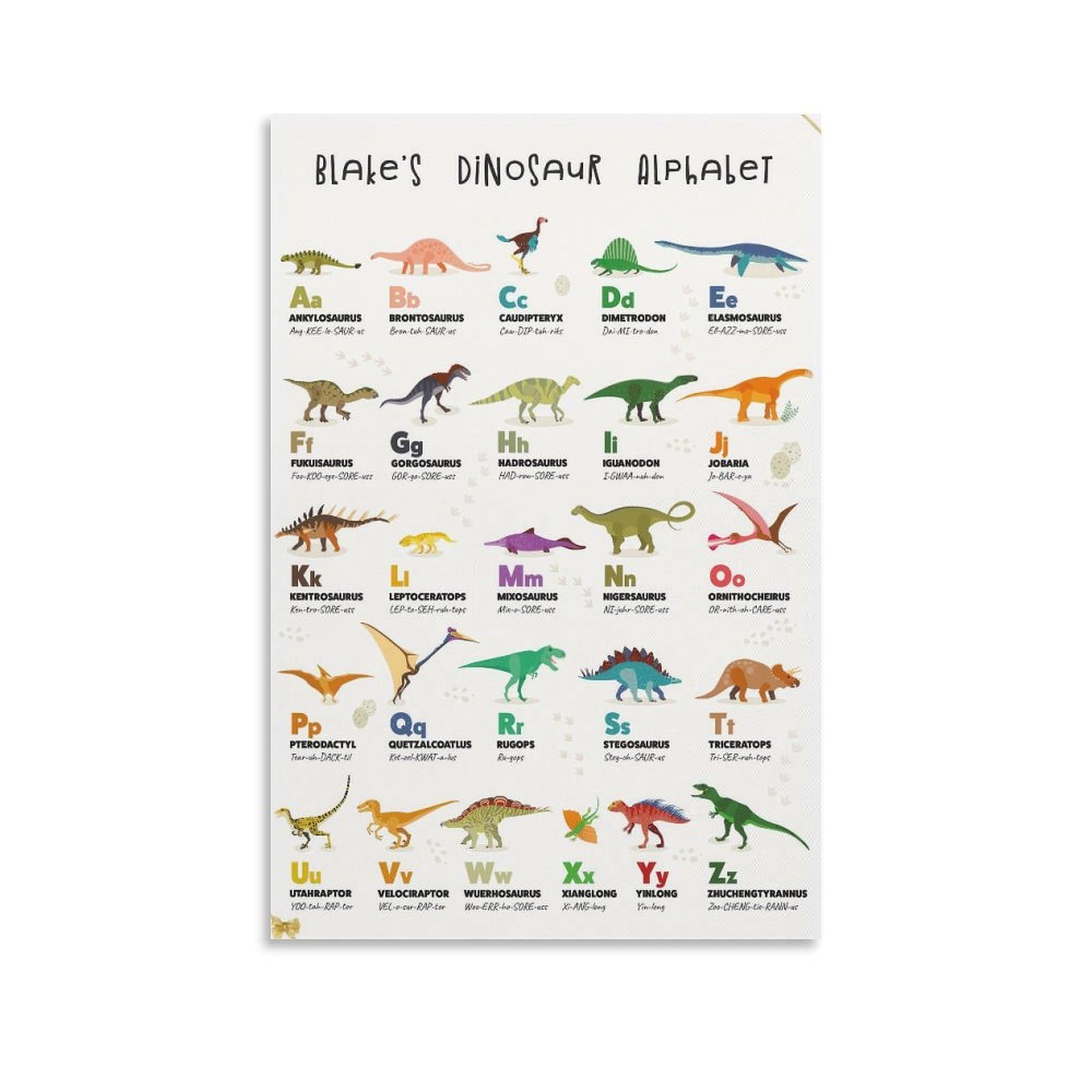 Dinosaur Alphabet Poster Dinosaur ABC for Kids Classroom Educational Canvas Wall Art Aesthetic Decorative Painting Living Roomstyle 12x18inch(30x45cm)