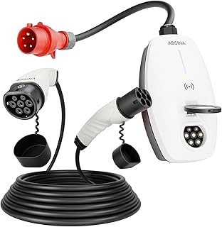 ABSINA Mobile Wallbox 11kW mit App Steuerung & 5 Meter Typ 2 Ladekabel 11kW für Elektro- & Hybridauto - 3 phasiges Ladekabel Typ 2 - Einstellbarer Ladestrom in der APP - Typ 2 Kabel Elektroauto Set