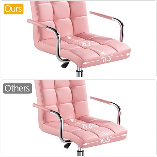 Miniatura 8 de Topeakmart Silla de oficina de altura ajustable con respaldo medio de cuero sintético giratorio de 360, asiento grande, elegante silla de oficina,