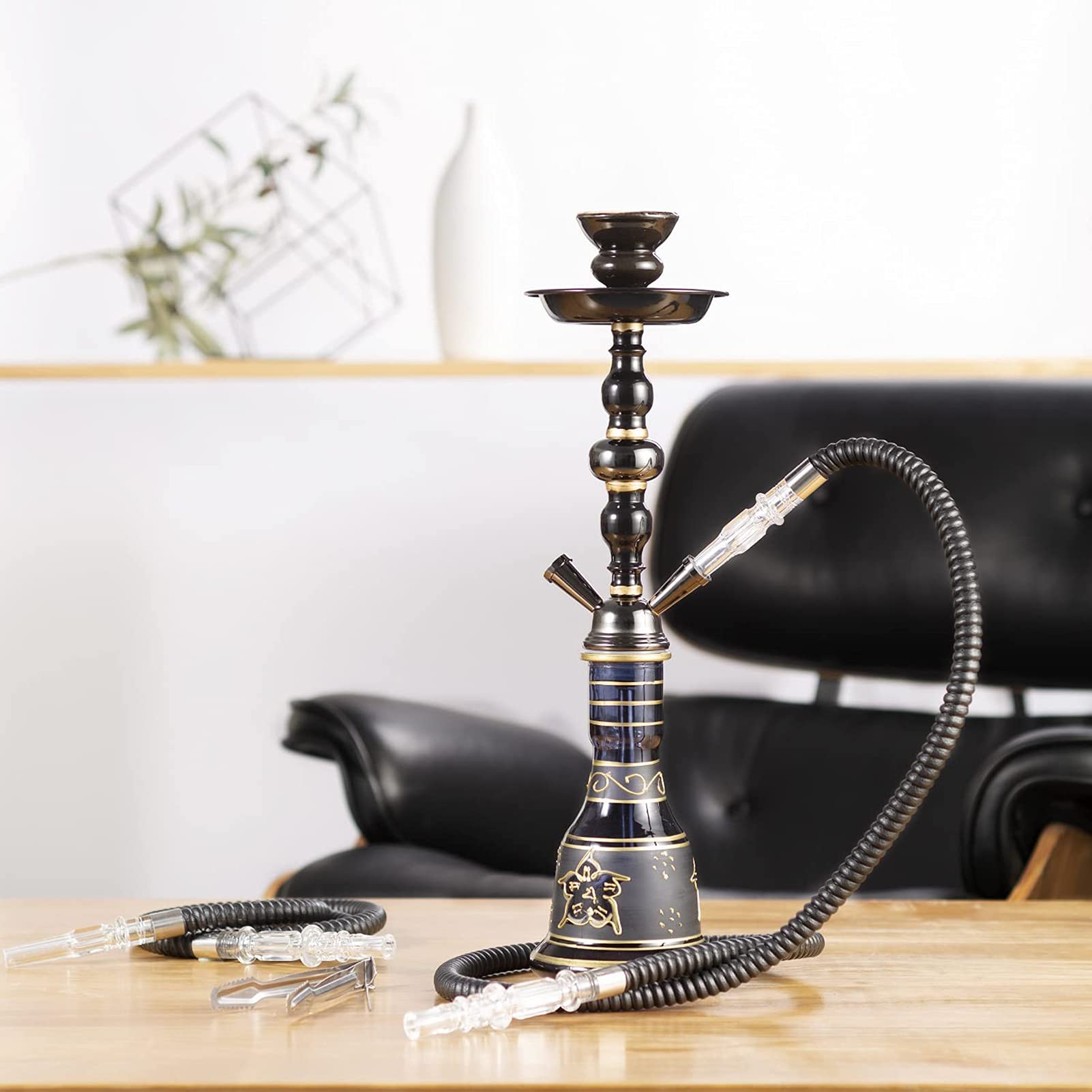 Juego De Nargota, 2 Manguera Premium Shisha Hookah Kit, Cubo Micro Modern Cube Hookah Acrílico Con Tazón De Cerámica Y Pinzas De Carbón Florero De Vidrio Cenicero.